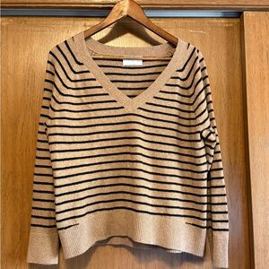 Old Navy SoSoft Striped V-Neck Sweater - Tan and Black - Size M